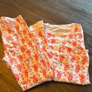 Roller Rabbit Pink Monkey Print Kids Pajama Set Valentines Day 2025